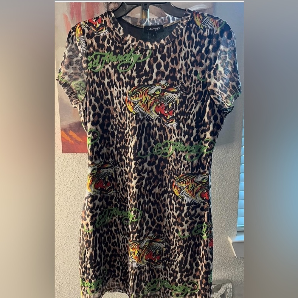 Leopard Print Ed Hardy mini dress with Tiger Graphics.